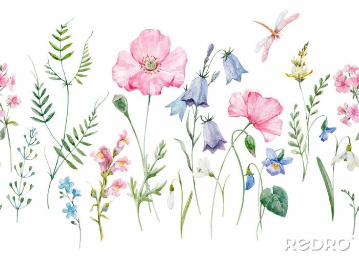 Behang Pastelkleurillustratie met wilde bloemen