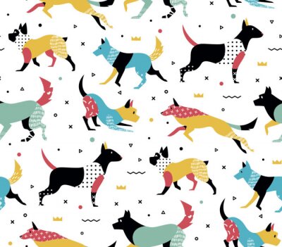 Behang Patroon honden met geometrische vormen