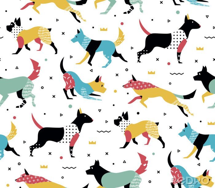 Behang Patroon honden met geometrische vormen
