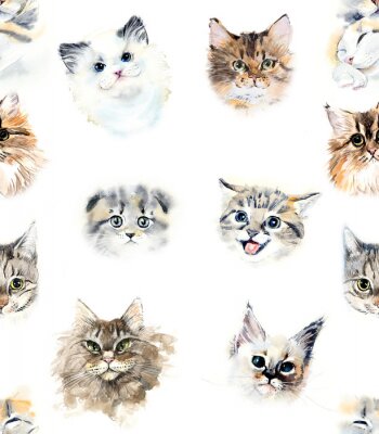 Behang Patroon in koppen van kleine katten