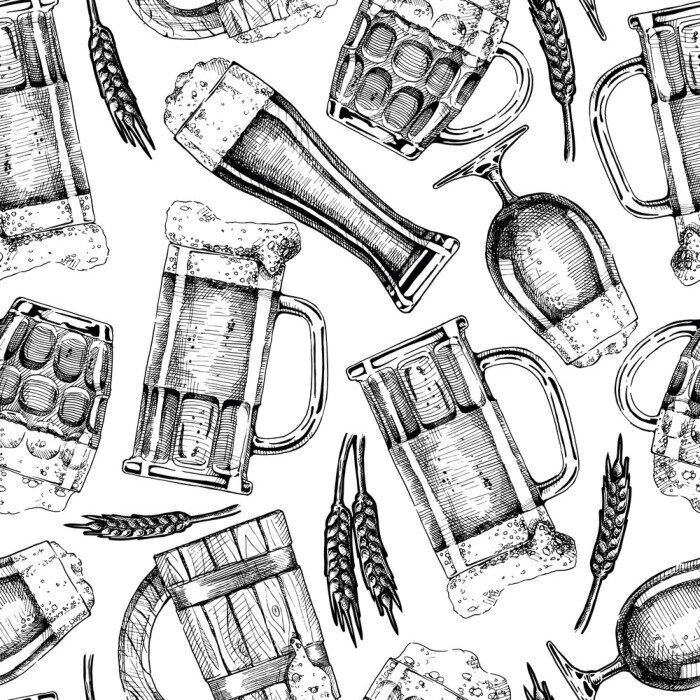 Behang patroon met bierglazen en mokken