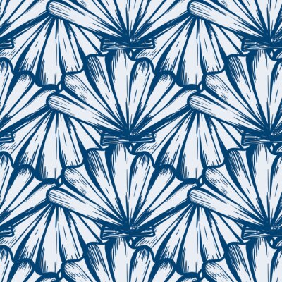 Behang Patroon met blauwe schelpen