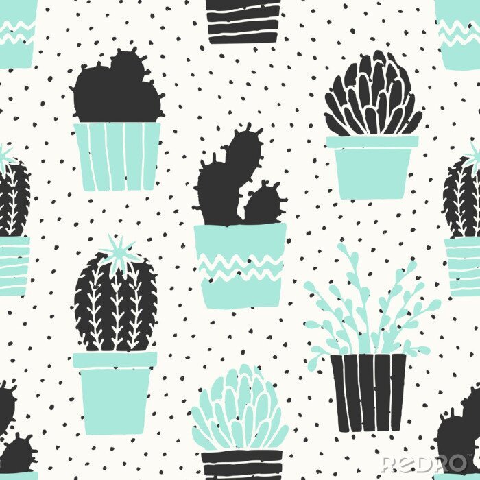 Behang Patroon met cactussen