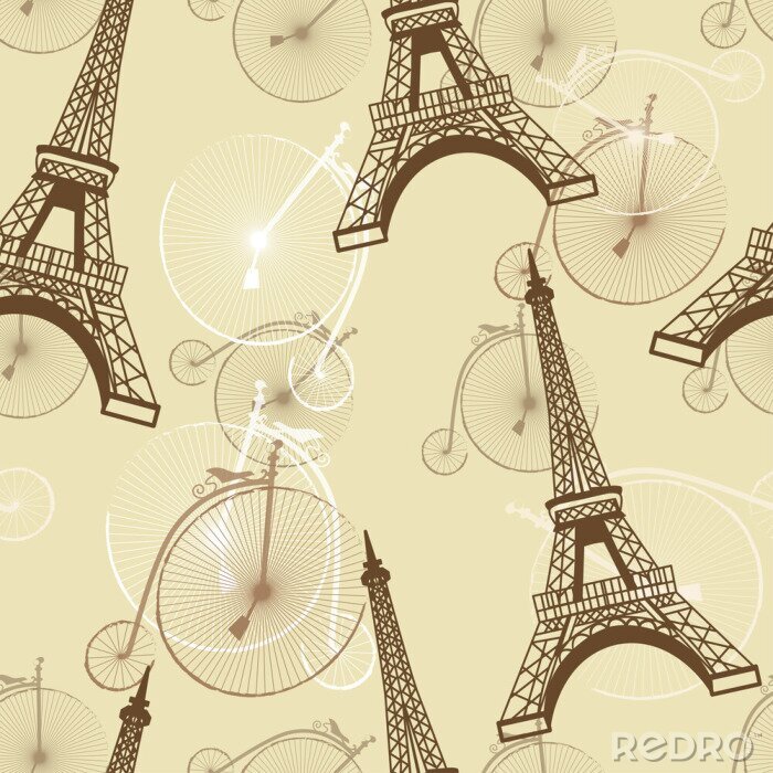Behang patroon met de Eiffeltoren en fietsen