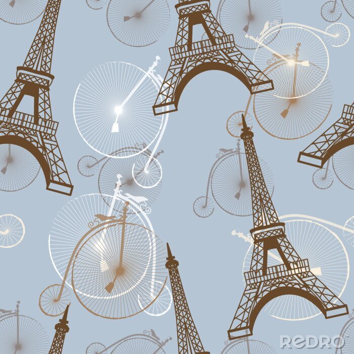 Behang patroon met de Eiffeltoren en fietsen