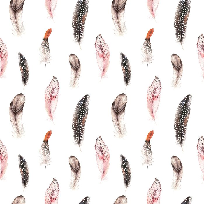 Behang Patroon met delicate vogelveren