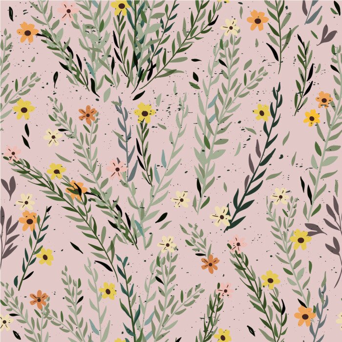 Behang Patroon met doodle bloemen