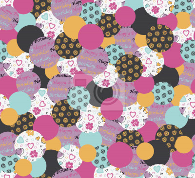 Behang Patroon met hartvormige stippen en letters