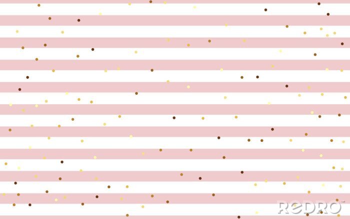 Behang Patroon met horizontale witte en roze strepen en stippen