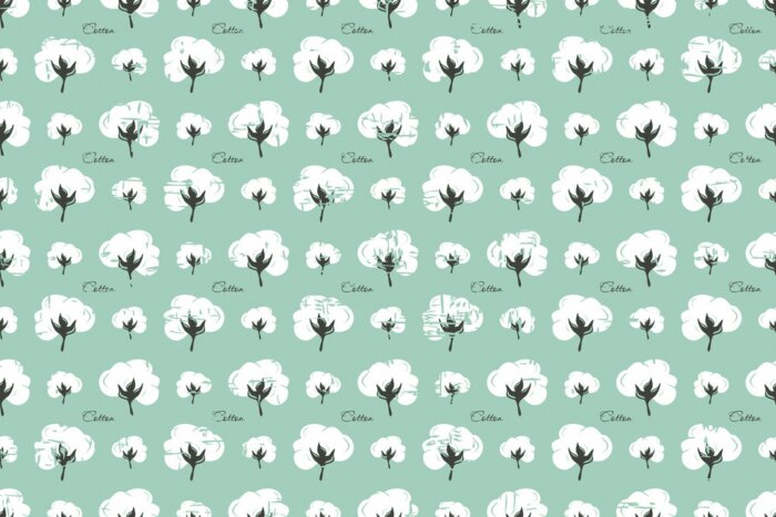 Behang Patroon met katoenen bloemen