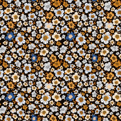 Behang Patroon met kleine bloemen op een zwarte achtergrond