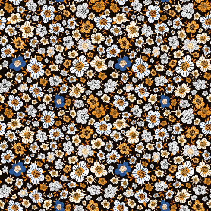 Behang Patroon met kleine bloemen op een zwarte achtergrond