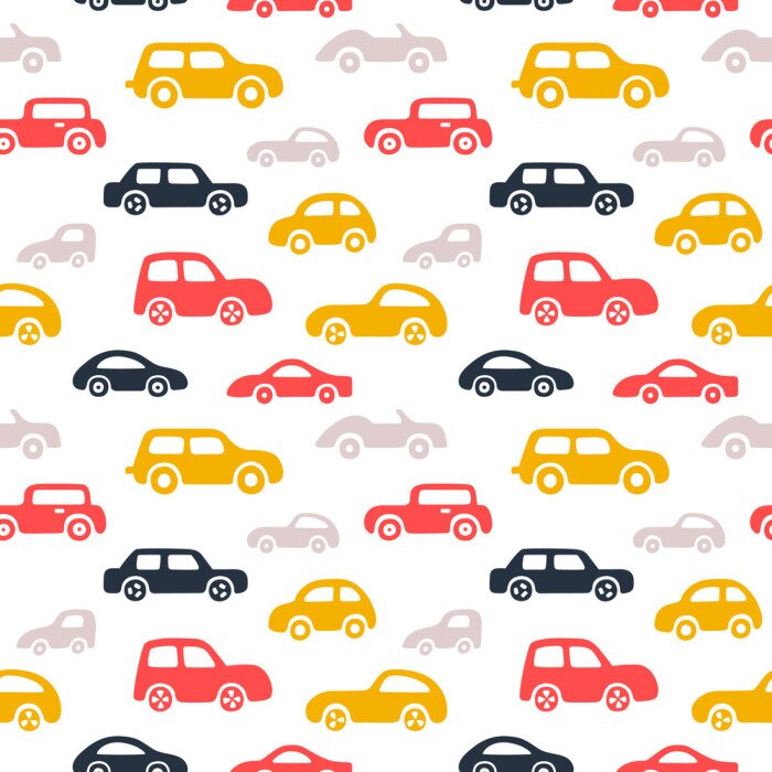 Behang Patroon met kleurrijke auto's