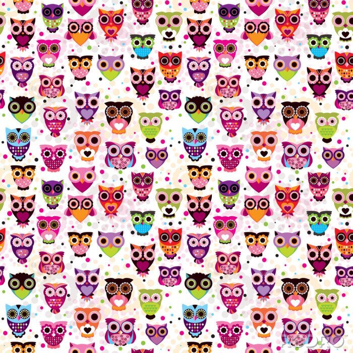 Behang Patroon met kleurrijke uilen