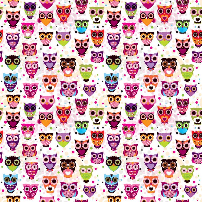 Behang Patroon met kleurrijke uilen