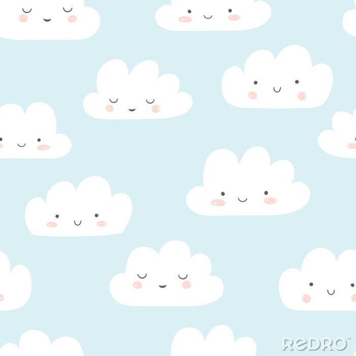 Behang Patroon met lachende wolken