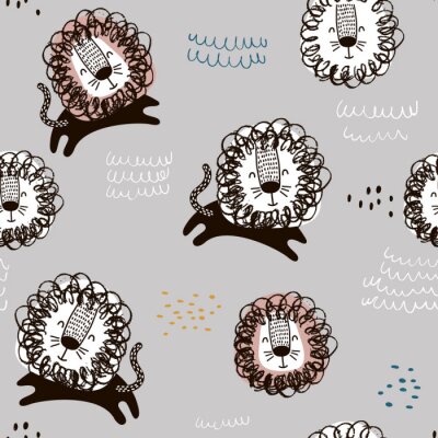 Behang Patroon met leeuwen in Scandinavische stijl