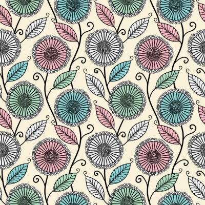 Behang Patroon met paardenbloemen en bladeren