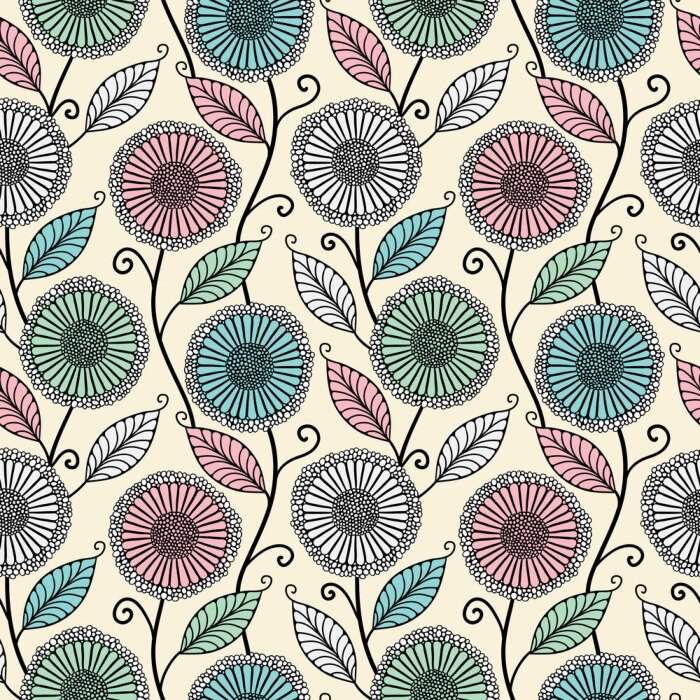 Behang Patroon met paardenbloemen en bladeren