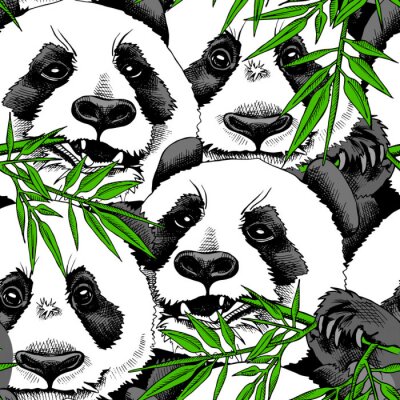Behang Patroon met panda's en bamboebladeren