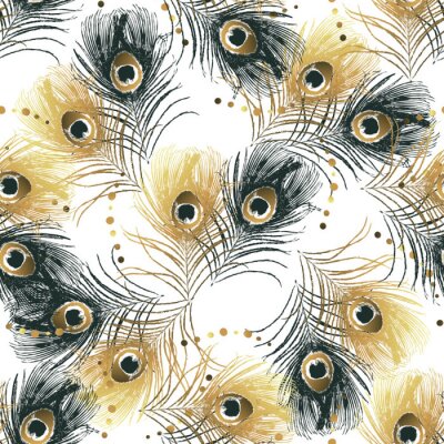 Behang Patroon met pauwenveren