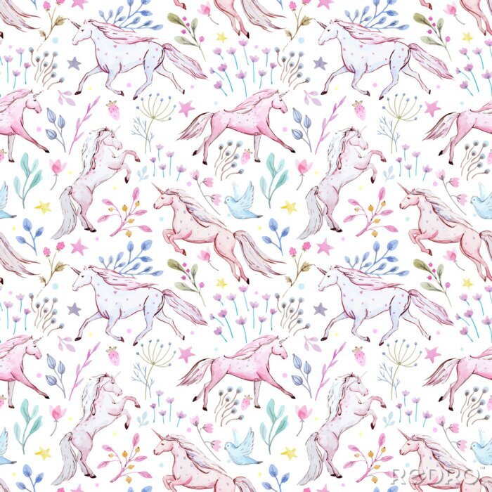 Behang Patroon met roze eenhoorns