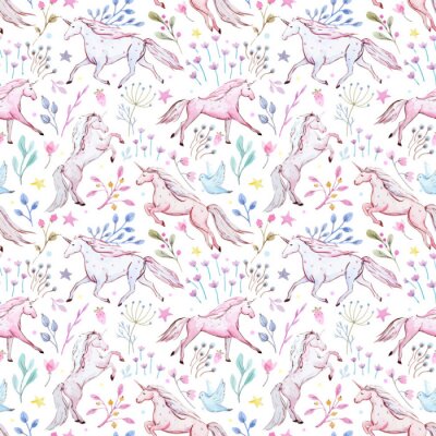 Behang Patroon met roze eenhoorns