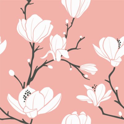 Patroon met roze grafische magnolia