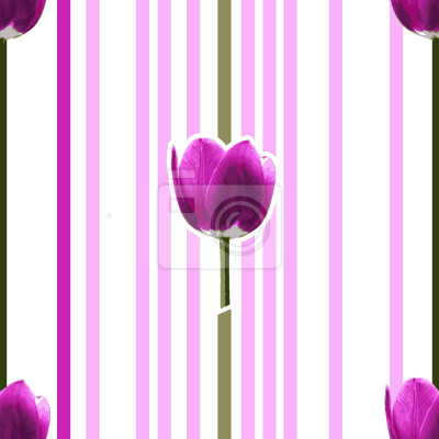Behang Patroon met tulpen en roze strepen