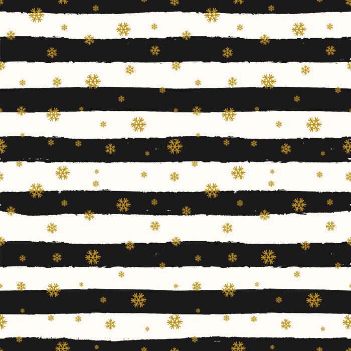 Behang Patroon met zwarte en witte strepen tussen sneeuwvlokken