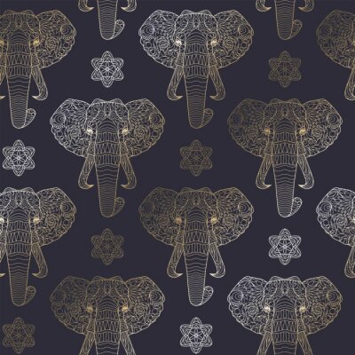 Behang Patroon olifanten op een donkere achtergrond