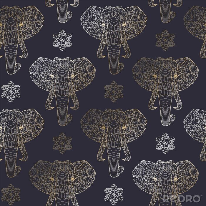 Behang Patroon olifanten op een donkere achtergrond