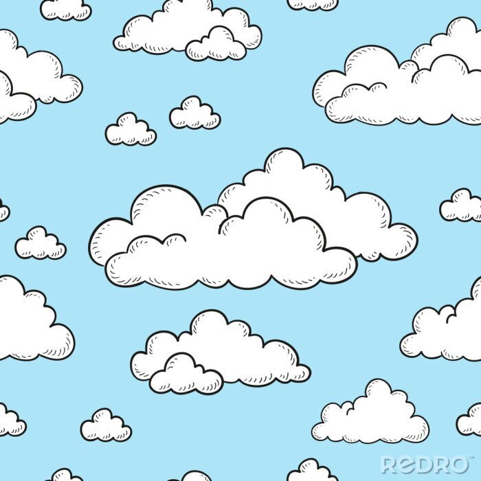 Behang Patroon van witte wolken op een blauwe hemel