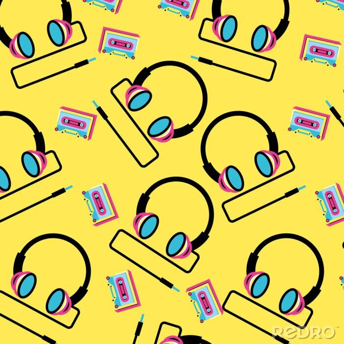 Behang pattern headphone with cassette tape of nineties