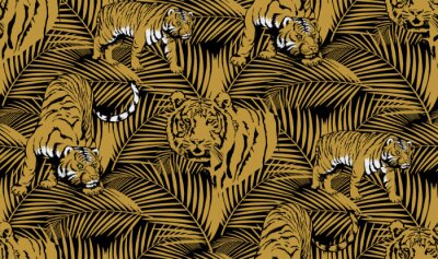 Behang Pattern of tropical animals and leaves. Symbol of summer holidays in faraway countries. Suitable for fabric, wrapping paper and the like. Vector illustration