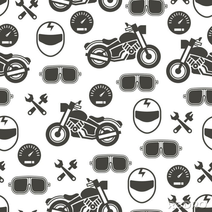 Behang Pattern with motorcycle speed - moto seamless pattern