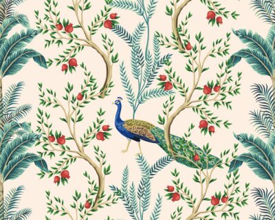 Behang Pauwen, granaatappels en palmbomen