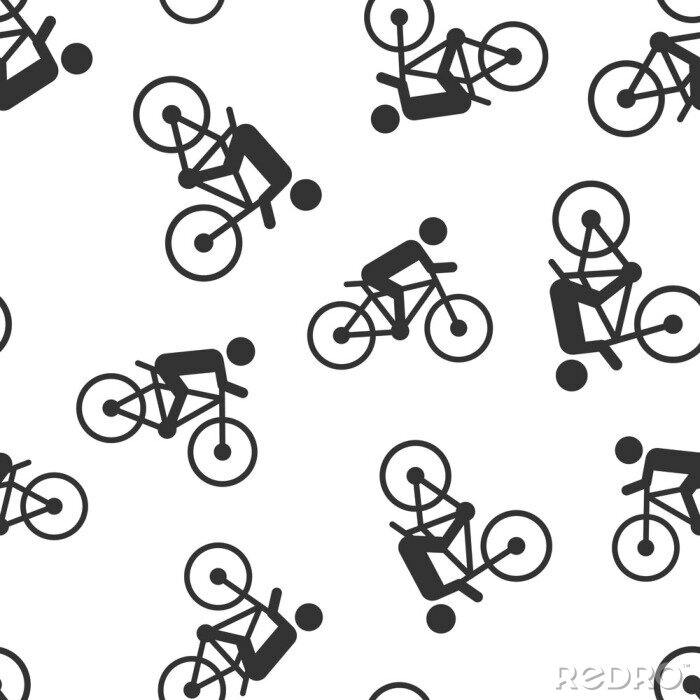 Behang People on bicycle sign icon seamless pattern background. Bike vector illustration on white isolated background. Men cycling business concept.