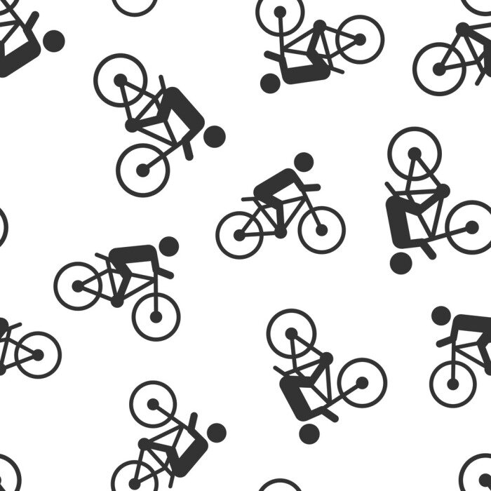 Behang People on bicycle sign icon seamless pattern background. Bike vector illustration on white isolated background. Men cycling business concept.