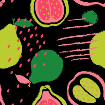 Behang Peren op een zwarte achtergrond met geometrische vormen