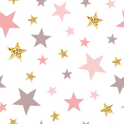 Behang Pink seamless pattern gold glitter stars pink for Christmas backgound or baby shower sweet girl design