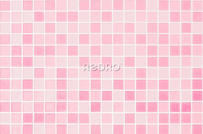 Behang Pink tile wall chequered background bathroom floor texture. Ceramic wall and floor tiles mosaic background in bathroom
