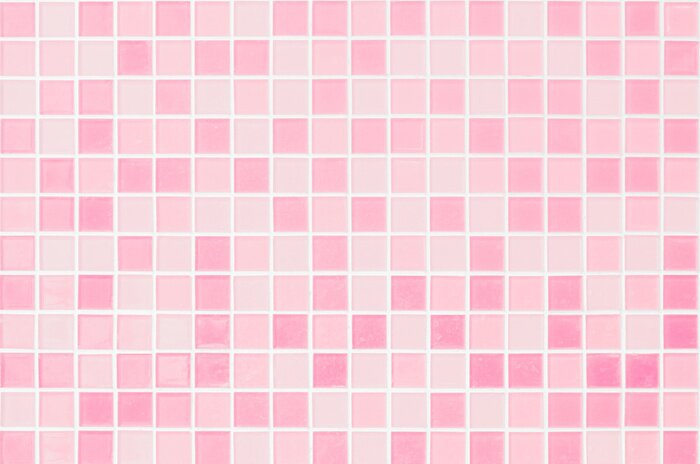 Behang Pink tile wall chequered background bathroom floor texture. Ceramic wall and floor tiles mosaic background in bathroom