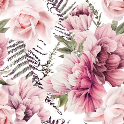 Behang Pioenrozen en varens