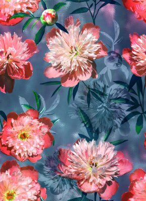 Behang Pioenrozen in blauw