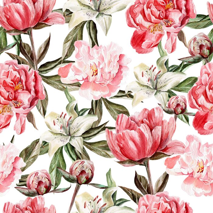 Behang Pioenrozen in bloei