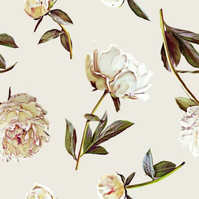 Behang Pioenrozen wit met roze grafische aders