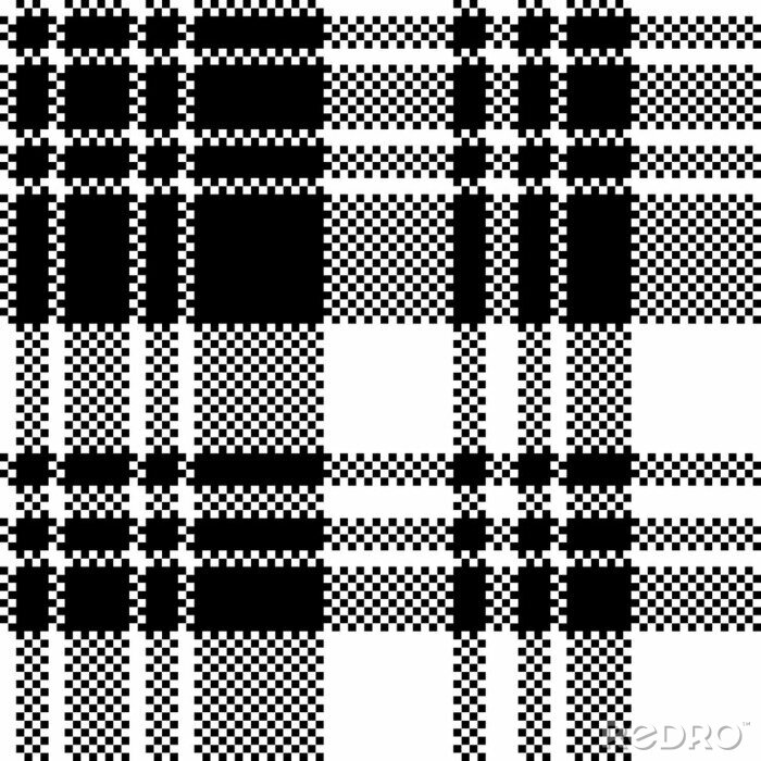 Behang Pixel check fabric texture black white seamless pattern