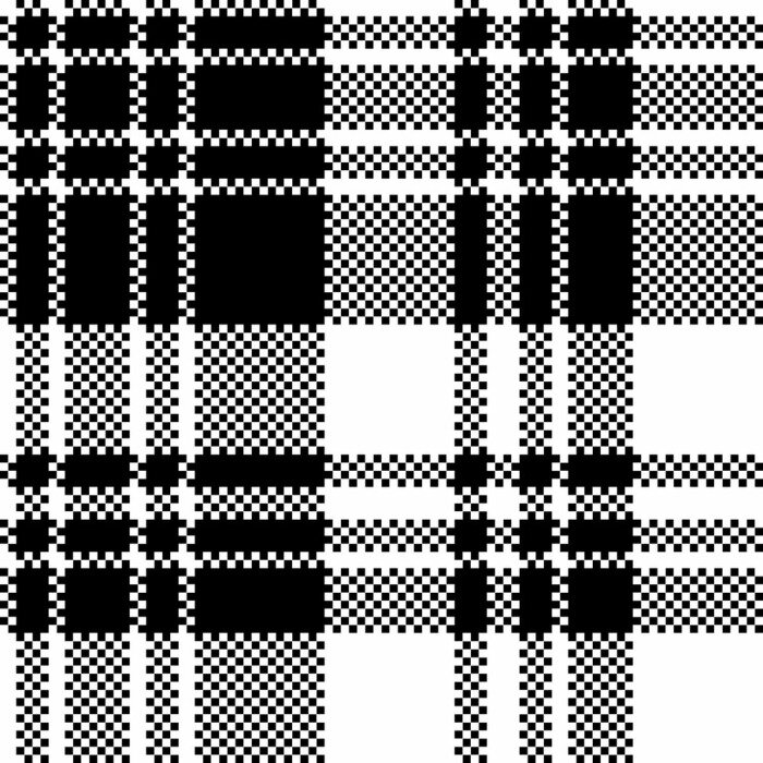Behang Pixel check fabric texture black white seamless pattern