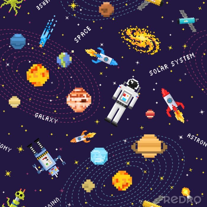 Behang Pixelart van het zonnestelsel